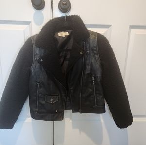 Hanna Banana Faux Leather Sherpa Moto Jacket